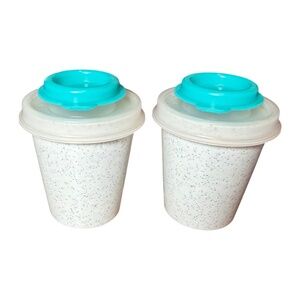 Tupperware Vintage Speckled w/ Clear & Teal Lid Salt & Pepper Midgets Shakers